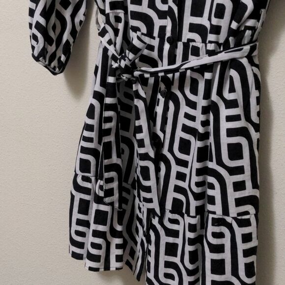 Zara Black & White Geometric Mini Dress - Picture 5 of 6